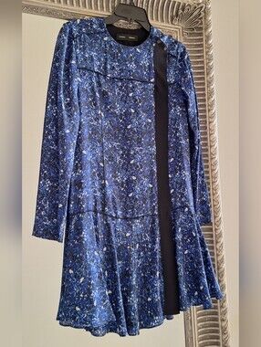 PROENZA SCHOULER Micro Printed 100% Silk Georgette Dress US 0 Org $1,290